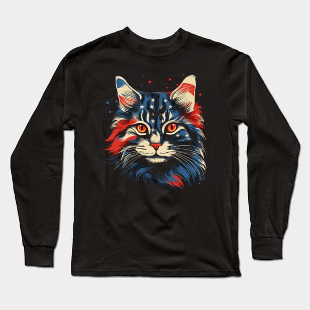 Patriotic American Bobtail Long Sleeve T-Shirt by JH Mart